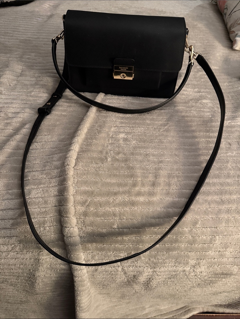 kate spade Black Leather Crossbody with Gold-Tone Lock